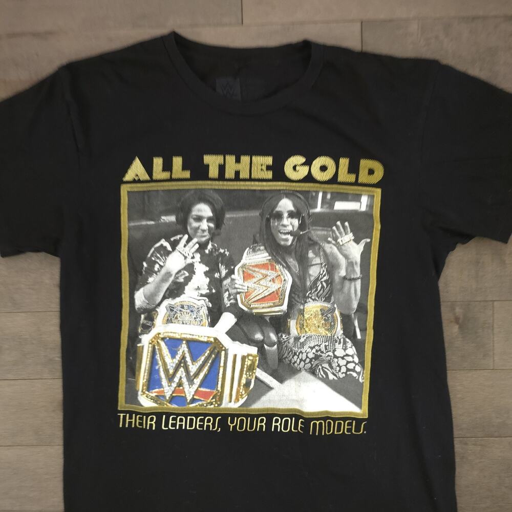WWE Bayley Sasha Banks All The Gold Shirt Women Champions Tee Black Size M - Picture 3 of 11